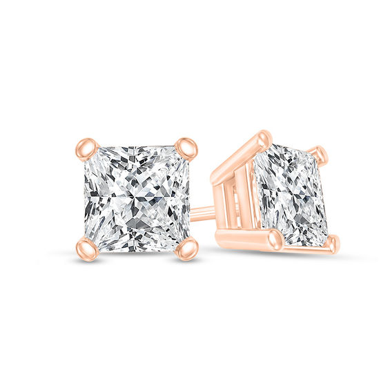 1/4 CT. T.W. Certified Princess-Cut Diamond Solitaire Stud Earrings in 14K Rose Gold (I/VS2) 1/4 CT. T.W. Certified Princess-Cut Diamond Solitaire Stud Earrings in 14K Rose Gold (I/VS2)