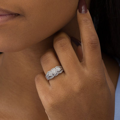 three stone silver ring