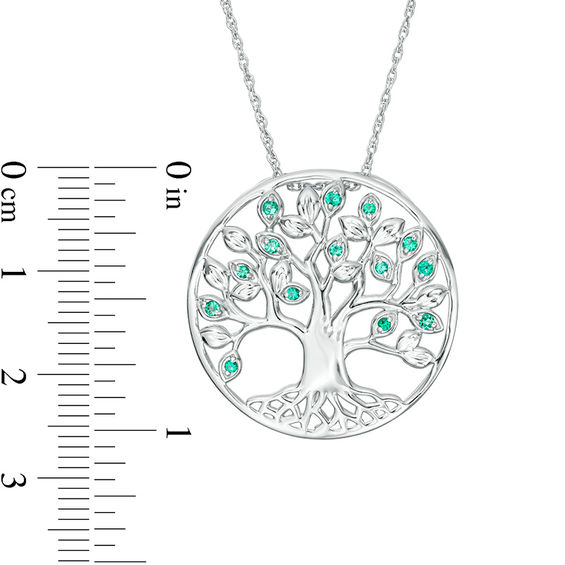Lab-Created Emerald Tree of Life Circle Pendant in Sterling Silver