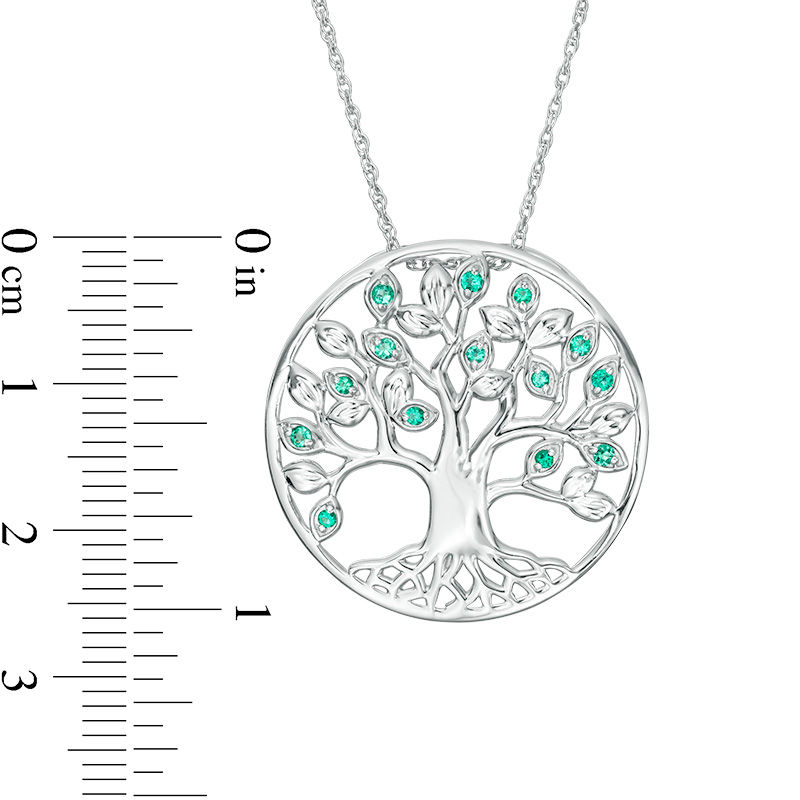 Main Image 2 of Lab-Created Emerald Tree of Life Circle Pendant in Sterling Silver