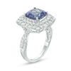 Thumbnail Image 2 of Cushion-Cut Tanzanite and 1-1/8 CT. T.W. Diamond Double Scallop Frame Ring in 14K White Gold