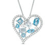 Thumbnail Image 0 of Multi-Shaped London, Swiss and Sky Blue and White Topaz Cluster Heart Pendant in Sterling Silver
