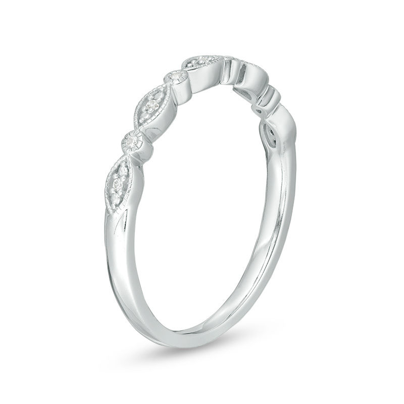 Diamond Accent Alternating Marquise and Round Shapes Vintage-Style Anniversary Band in Sterling Silver