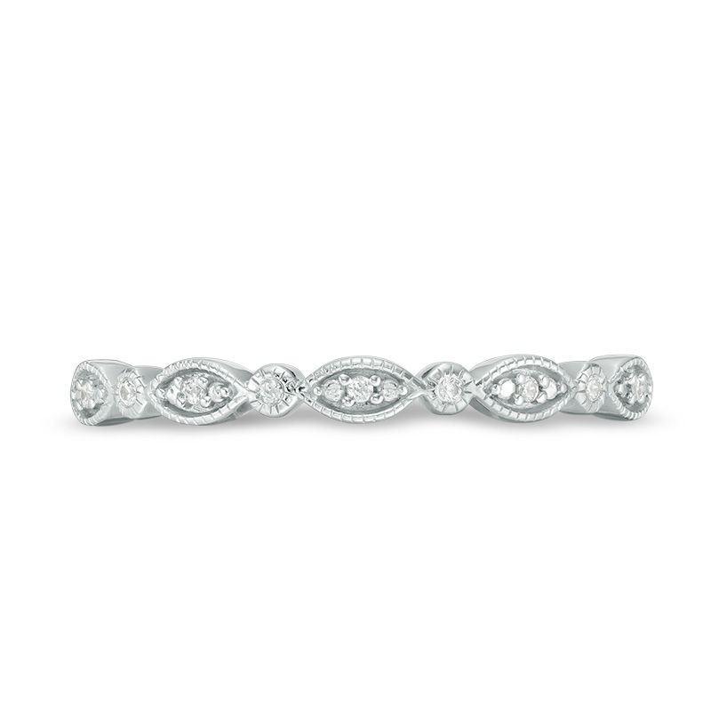 Diamond Accent Alternating Marquise and Round Shapes Vintage-Style Anniversary Band in Sterling Silver