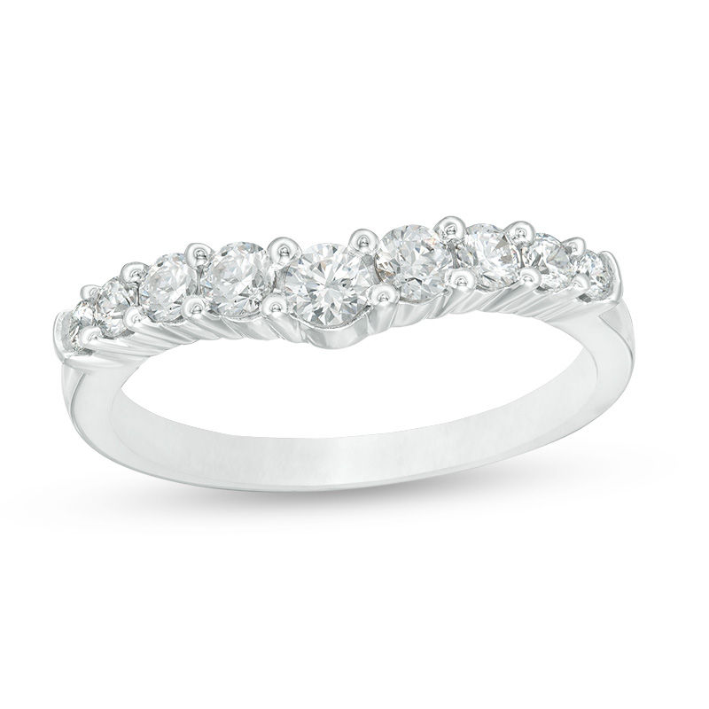 Main Image 1 of 1/2 CT. T.W. Diamond Nine Stone Contour Wedding Band in 14K White Gold
