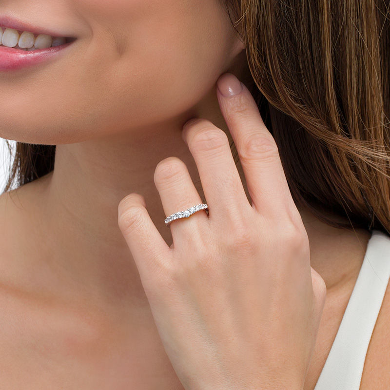 Main Image 2 of 1/2 CT. T.W. Diamond Nine Stone Contour Wedding Band in 14K White Gold
