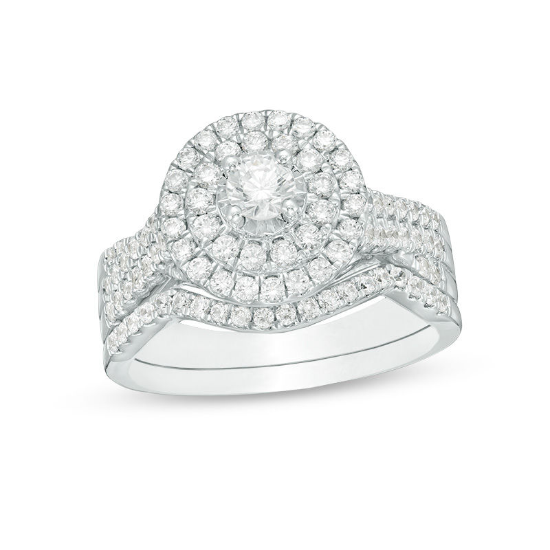 Main Image 1 of 1 CT. T.W. Diamond Double Frame Bridal Set in 10K White Gold