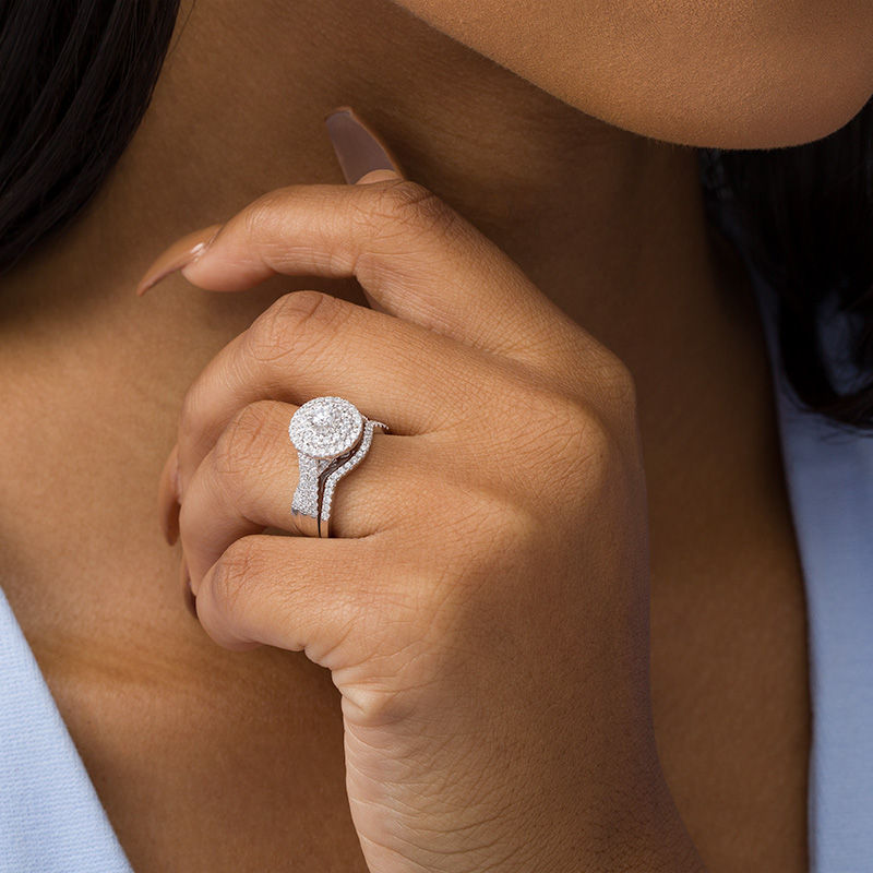 Main Image 2 of 1 CT. T.W. Diamond Double Frame Bridal Set in 10K White Gold