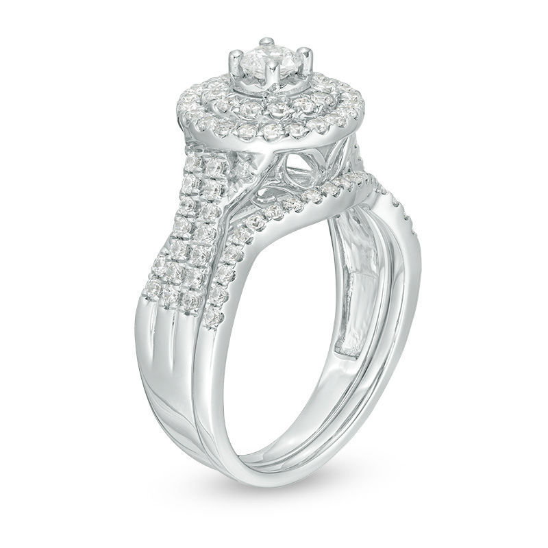 Main Image 3 of 1 CT. T.W. Diamond Double Frame Bridal Set in 10K White Gold