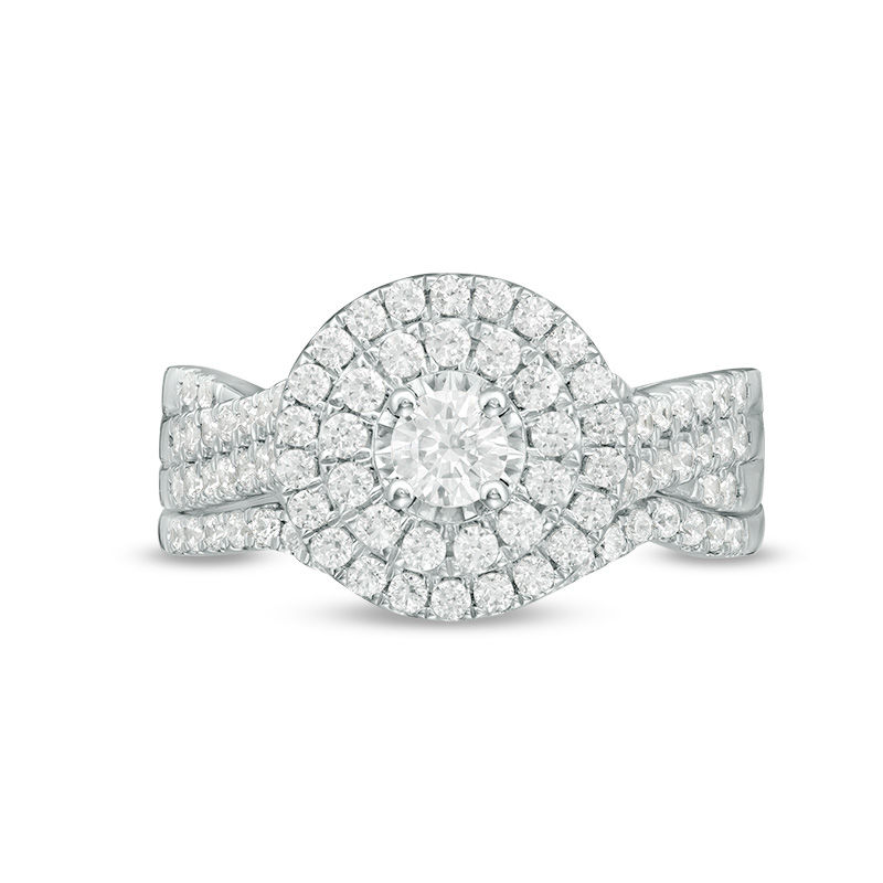 Main Image 4 of 1 CT. T.W. Diamond Double Frame Bridal Set in 10K White Gold