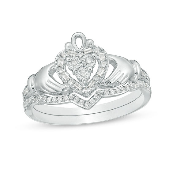 1/5 CT. T.w. Composite Diamond Claddagh Bridal Set in Sterling Silver