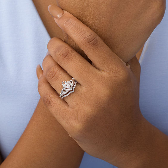 1/5 CT. T.w. Composite Diamond Claddagh Bridal Set in Sterling Silver