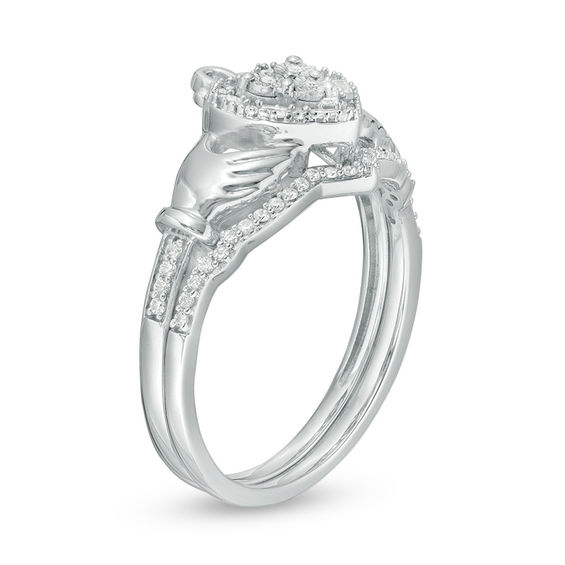 1/5 CT. T.w. Composite Diamond Claddagh Bridal Set in Sterling Silver