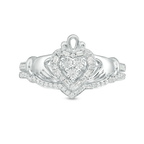 1/5 CT. T.w. Composite Diamond Claddagh Bridal Set in Sterling Silver