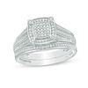 Thumbnail Image 1 of 3/8 CT. T.W. Multi-Diamond Cushion Frame Bridal Set in Sterling Silver