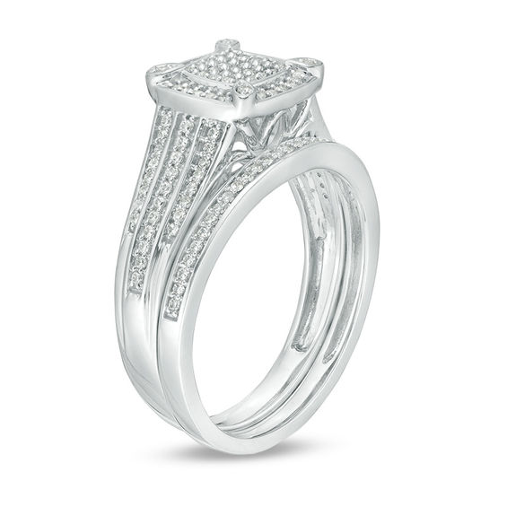 3/8 CT. T.w. Multi-Diamond Cushion Frame Bridal Set in Sterling Silver