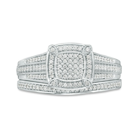 3/8 CT. T.w. Multi-Diamond Cushion Frame Bridal Set in Sterling Silver