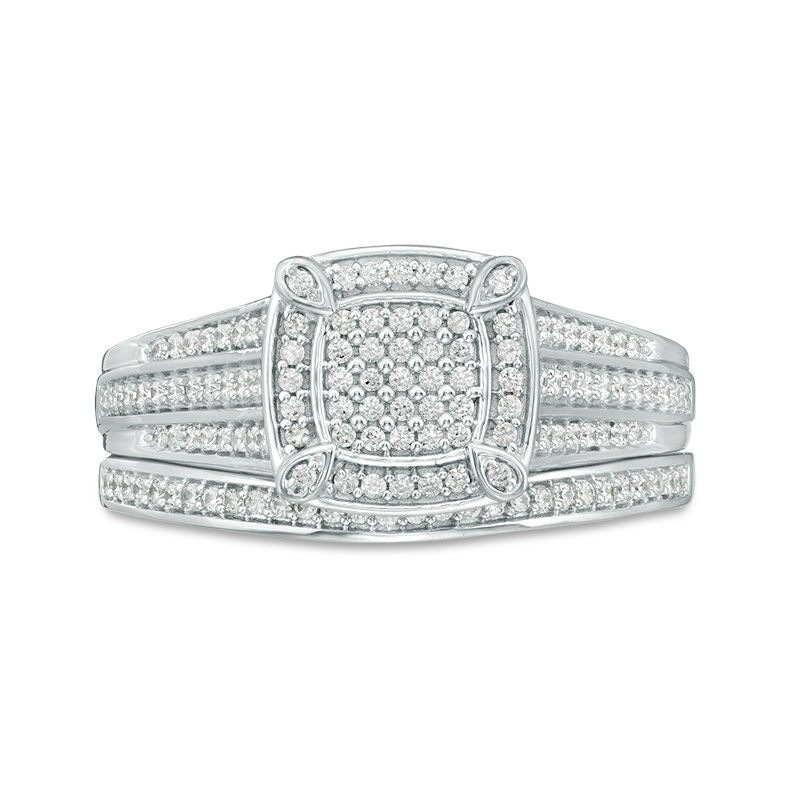 Main Image 4 of 3/8 CT. T.W. Multi-Diamond Cushion Frame Bridal Set in Sterling Silver