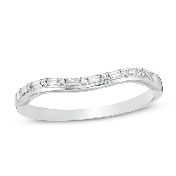 1/10 CT. T.w. Baguette and Round Diamond Alternating Contour Anniversary Band in 10K White Gold
