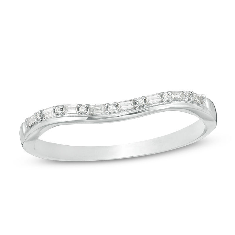 1/10 CT. T.W. Baguette and Round Diamond Alternating Contour Anniversary Band in 10K White Gold