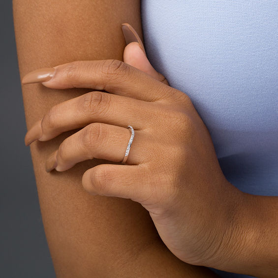 1/10 CT. T.w. Baguette and Round Diamond Alternating Contour Anniversary Band in 10K White Gold