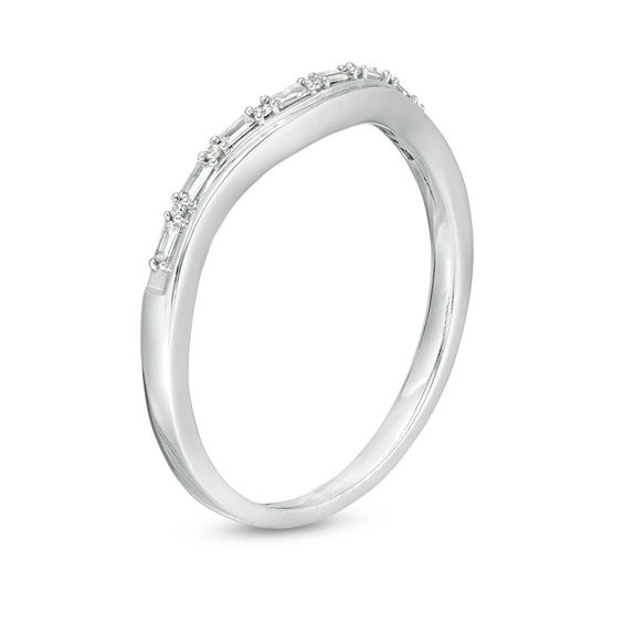 1/10 CT. T.w. Baguette and Round Diamond Alternating Contour Anniversary Band in 10K White Gold