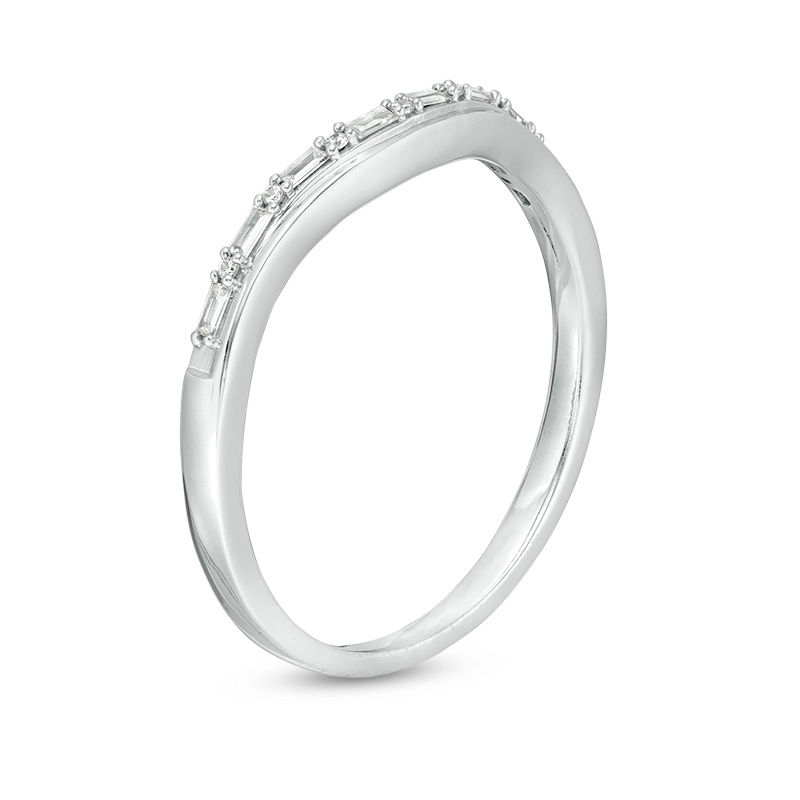 1/10 CT. T.W. Baguette and Round Diamond Alternating Contour Anniversary Band in 10K White Gold