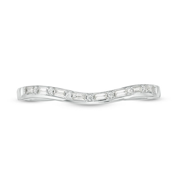 1/10 CT. T.w. Baguette and Round Diamond Alternating Contour Anniversary Band in 10K White Gold
