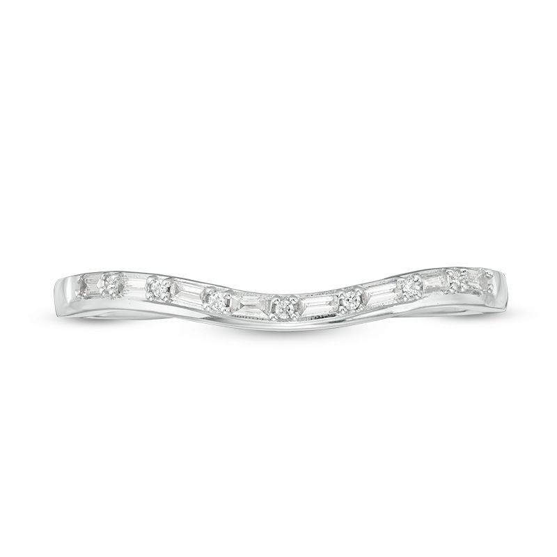 1/10 CT. T.W. Baguette and Round Diamond Alternating Contour Anniversary Band in 10K White Gold