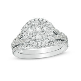 1 CT. T.W. Multi-Diamond Frame Bridal Set in 10K White Gold