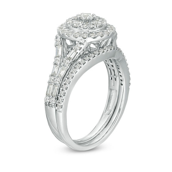 1 CT. T.w. Multi-Diamond Frame Bridal Set in 10K White Gold