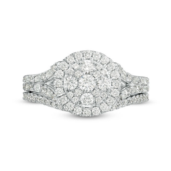 1 CT. T.w. Multi-Diamond Frame Bridal Set in 10K White Gold