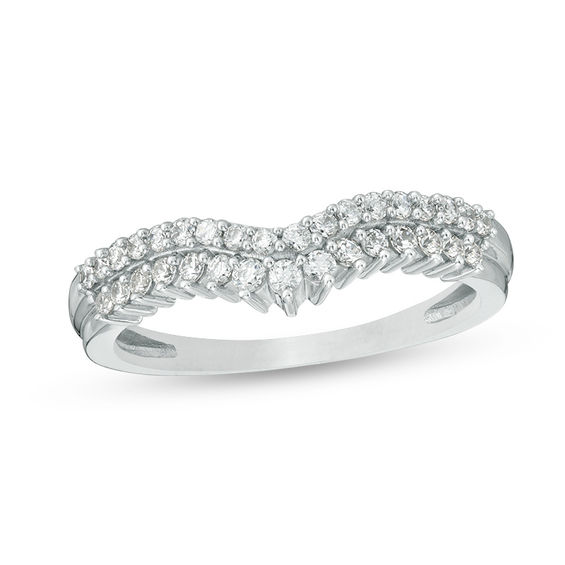 1/3 CT. T.w. Diamond Double Row Chevron Anniversary Band in 10K White Gold