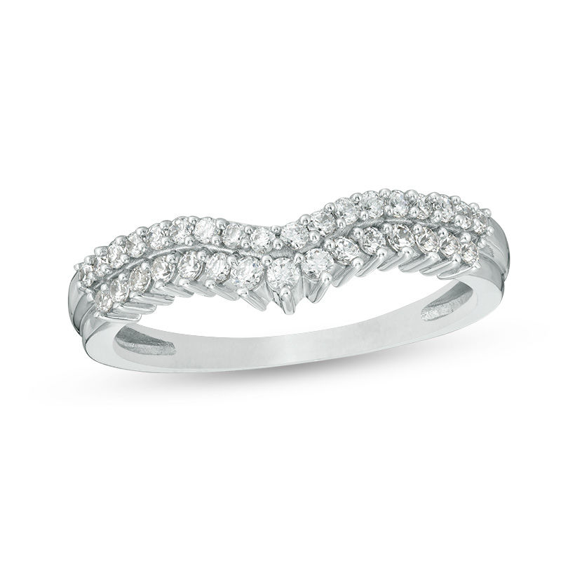 1/3 CT. T.W. Diamond Double Row Chevron Anniversary Band in 10K White Gold