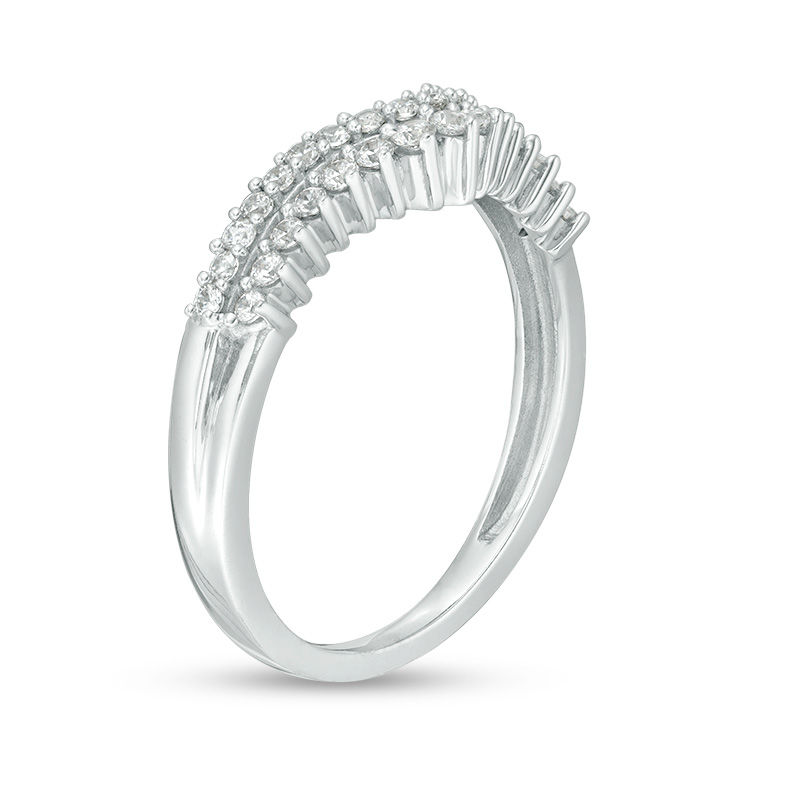 Main Image 3 of 1/3 CT. T.W. Diamond Double Row Chevron Anniversary Band in 10K White Gold