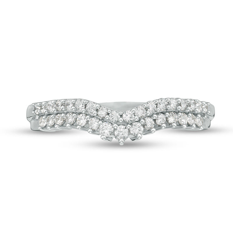 Main Image 4 of 1/3 CT. T.W. Diamond Double Row Chevron Anniversary Band in 10K White Gold