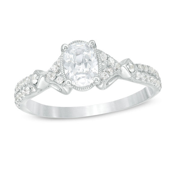 3/4 CT. T.w. Oval Diamond Vintage-Style Engagement Ring in 14K White Gold