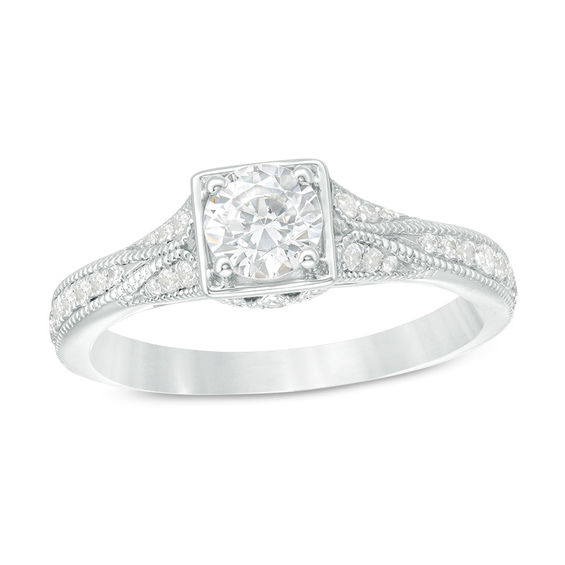 7/8 CT. T.w. Diamond Vintage-Style Engagement Ring in 14K White Gold