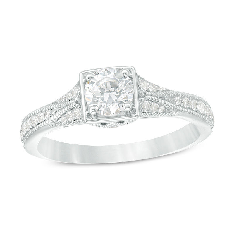 7/8 CT. T.W. Diamond Vintage-Style Engagement Ring in 14K White Gold