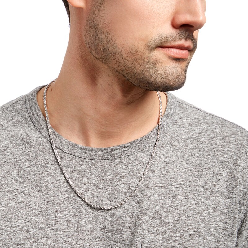 Main Image 2 of Men's 3.3mm Rope Chain Necklace in 10K White Gold - 22"