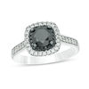 Thumbnail Image 1 of 1-5/8 CT. T.W. Enhanced Black and White Diamond Cushion Frame Engagement Ring in Platinum (I3)