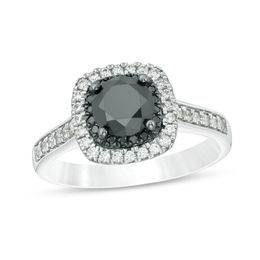 1-5/8 CT. T.W. Enhanced Black and White Diamond Cushion Frame Engagement Ring in Platinum (I3)
