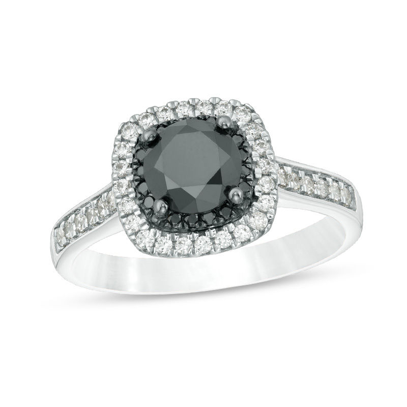 Black diamond cushion frame engagement ring