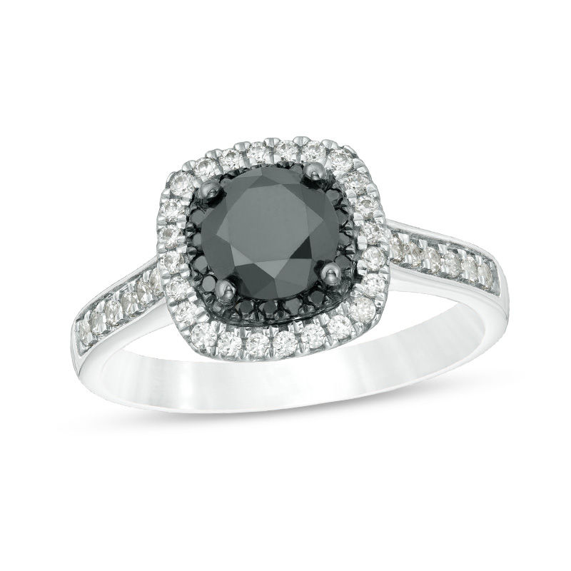 Black diamond ring Black diamond cushion frame engagement ring