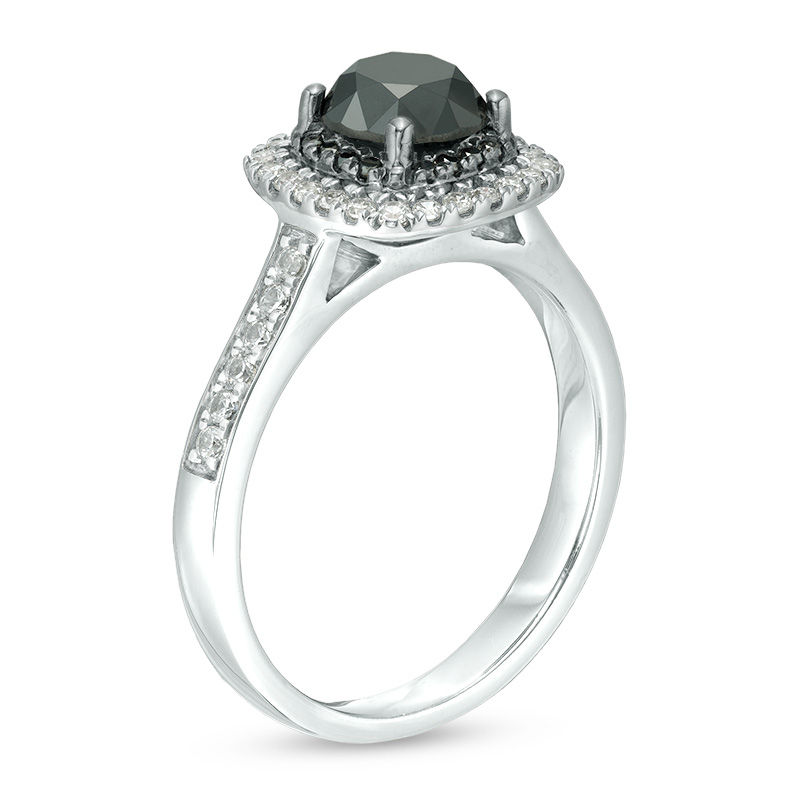 Main Image 2 of 1-5/8 CT. T.W. Enhanced Black and White Diamond Cushion Frame Engagement Ring in Platinum (I3)