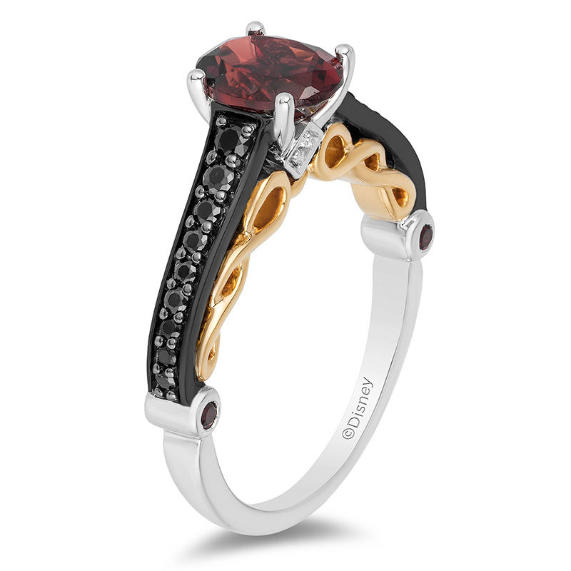 Enchanted Disney Villains Evil Queen Oval Garnet and 1/4 CT. T.W. Diamond Ring in Two-Tone Sterling Silver and 10K Gold