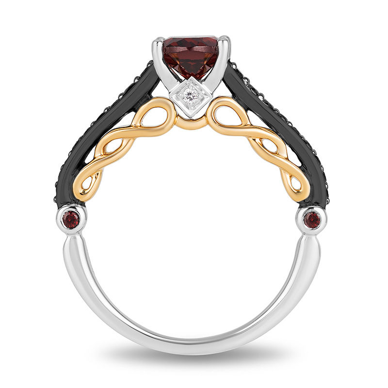 Enchanted Disney Villains Evil Queen Oval Garnet and 1/4 CT. T.W. Diamond Ring in Two-Tone Sterling Silver and 10K Gold