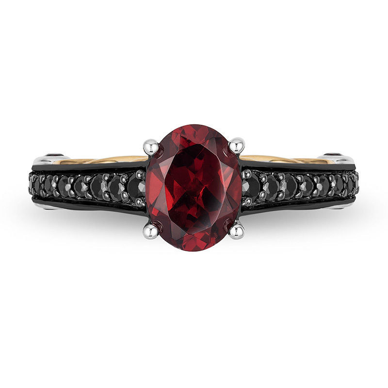 Enchanted Disney Villains Evil Queen Oval Garnet and 1/4 CT. T.W. Diamond Ring in Two-Tone Sterling Silver and 10K Gold