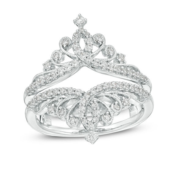 3/8 CT. T.W. Diamond Vintage-Style Tiara Ring Guard in 14K White Gold ...