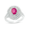 Thumbnail Image 1 of Oval Ruby and 1/3 CT. T.W. Diamond Triple Frame Ring in 10K White Gold